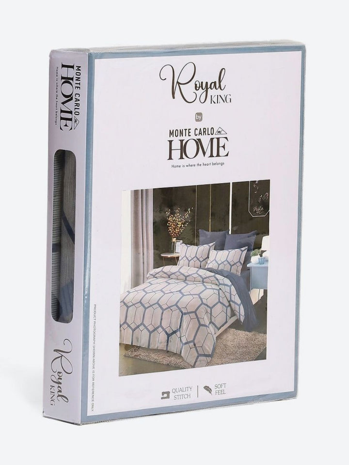Monte Carlo Blue & White Geometric Printed 130 TC King Bedsheet Set