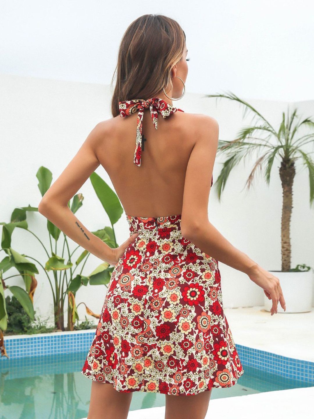 DressBerry Floral Printed Halter Neck Fit & Flare Dress