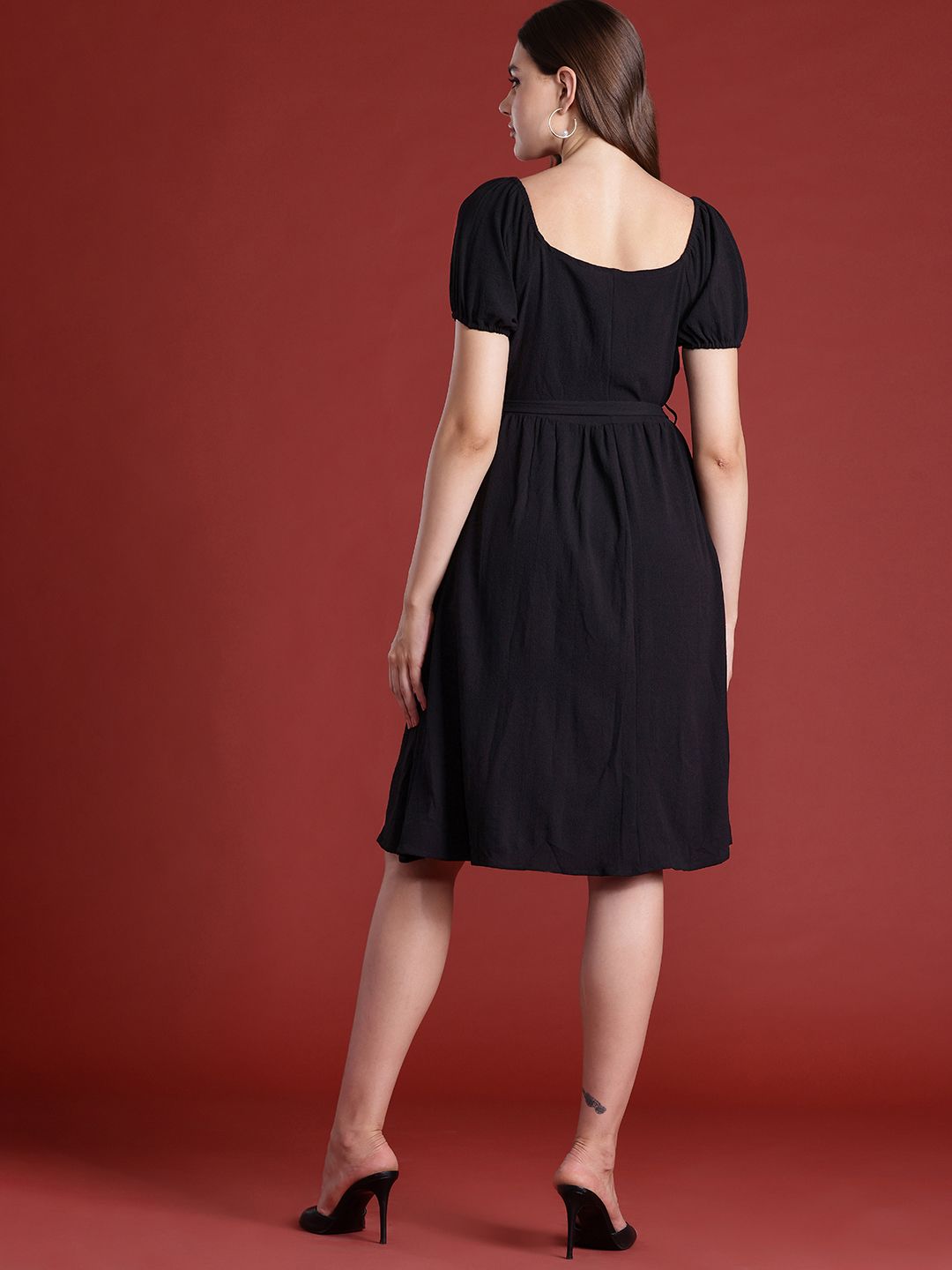 all about you Puff Sleeve Belted A-Line Dress