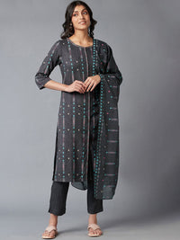W Geometric Print Rayon Kurta With Slim Pant & Dupatta