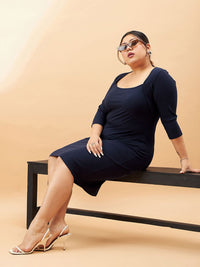 SASSAFRAS Curve Plus Size Square Neck Bodycon Dress
