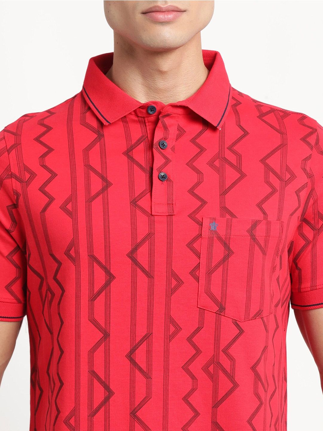 Turtle Slim Fit Geometric Printed Polo Collar Cotton T-Shirt