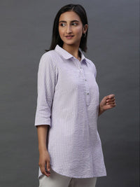 AURELIA Striped Shirt Collar Pure Cotton Kurti