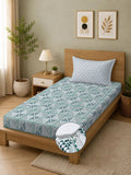 Moda Rapido X KLOTTHE Green & Grey Geometric 400 TC Single Bedsheet with 1 Pillow Covers