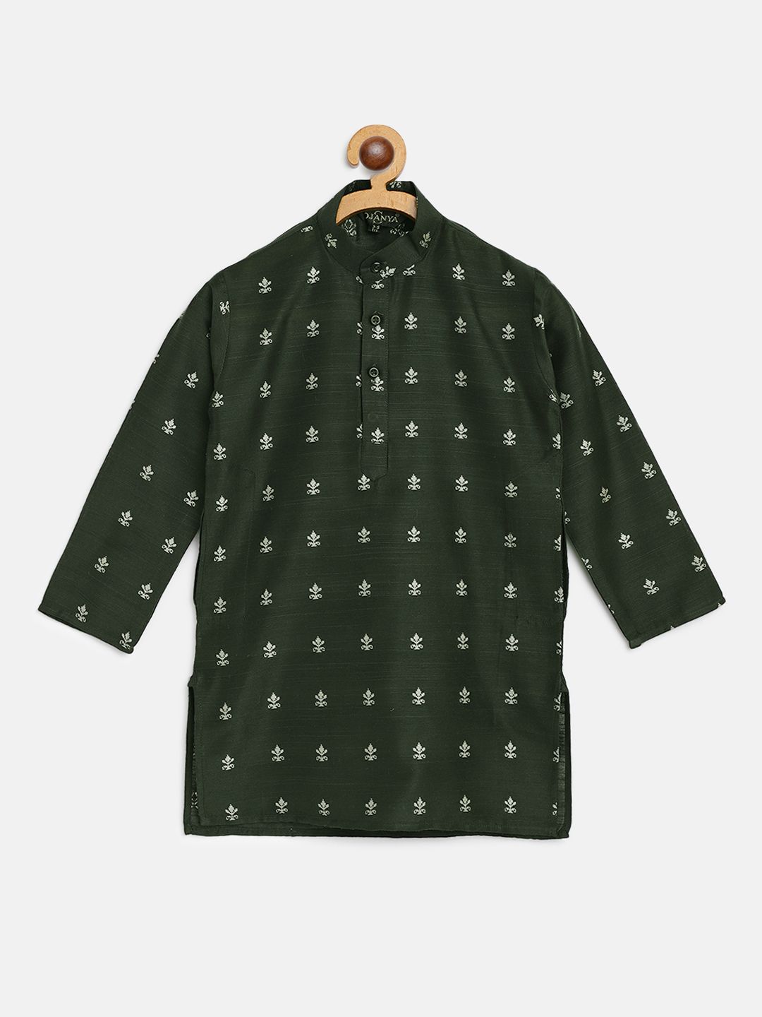 SOJANYA Boys Kurta Lurus Bercorak Etnik Hijau Tua & Putih