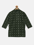 SOJANYA Boys Kurta Lurus Bercorak Etnik Hijau Tua & Putih