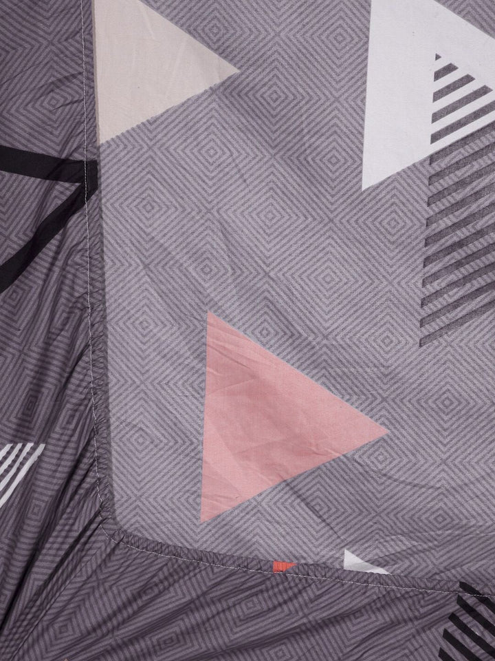KLOTTHE Grey Geometric 300 TC Cotton Blend Elasticated Single Bedsheet with Pillow Cover