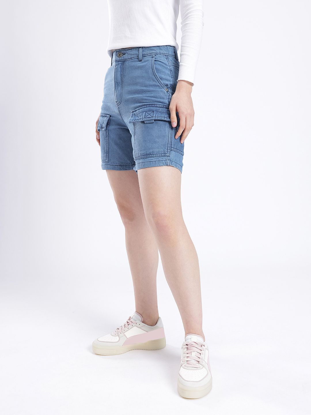 DressBerry Women Utility Touch Denim Cargo Shorts