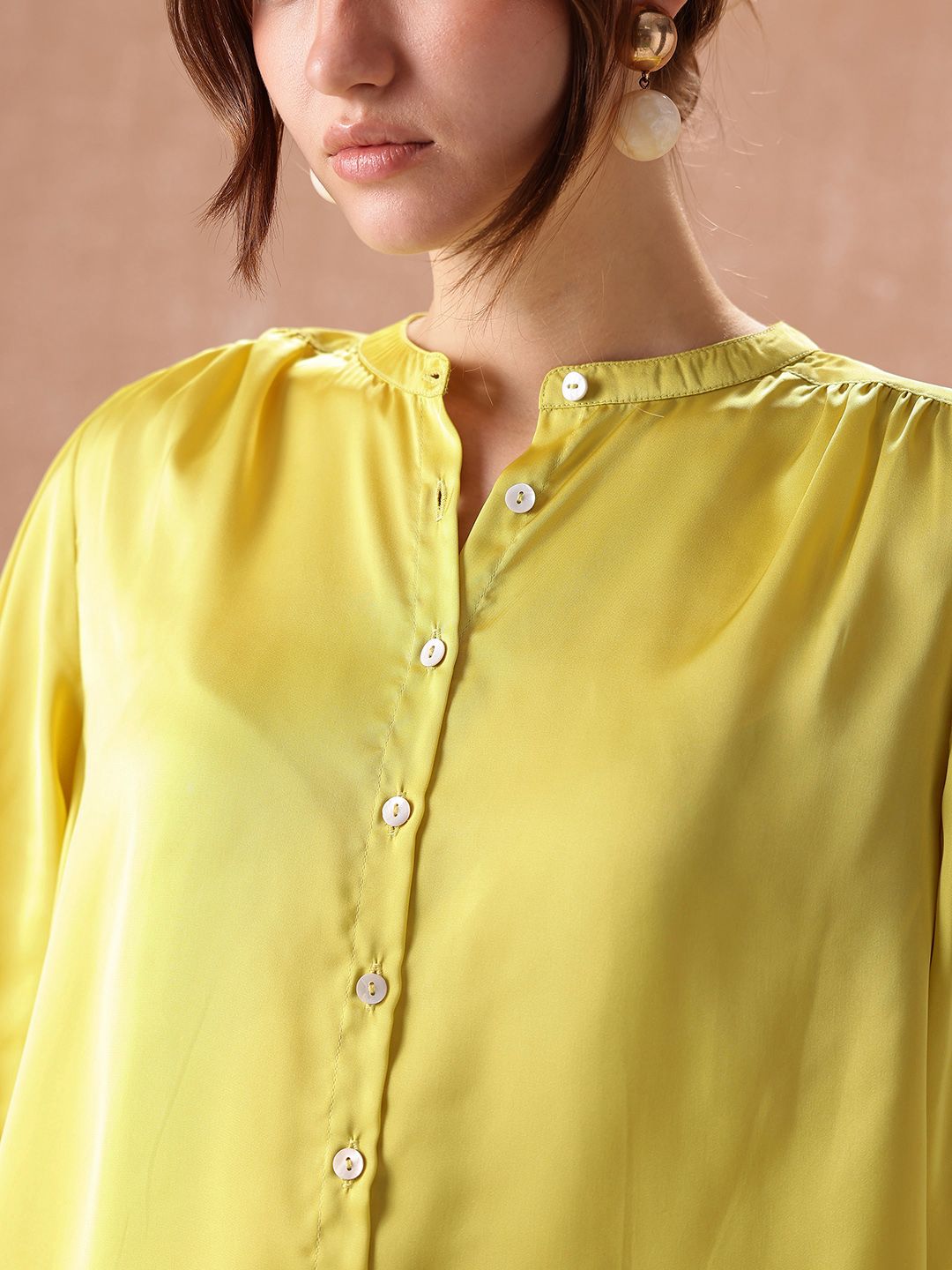 all about you Band Collar Gathers Semiformal Shirt