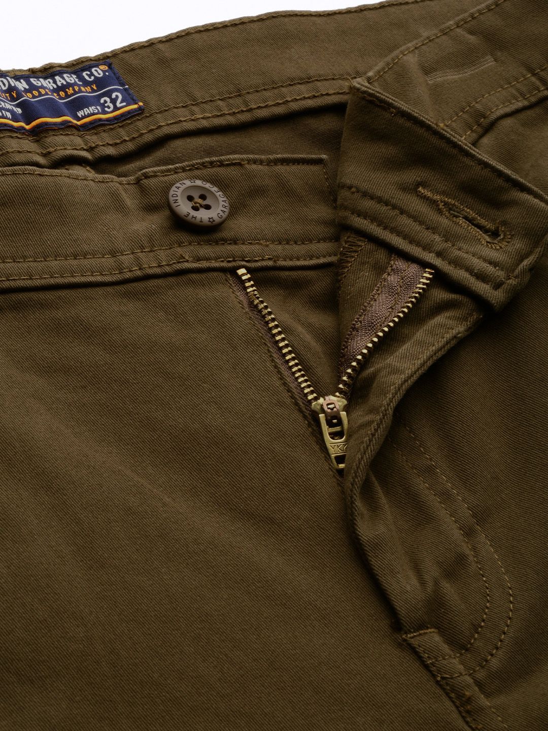 The Indian Garage Co Men Olive Brown Slim Fit Chinos Trousers