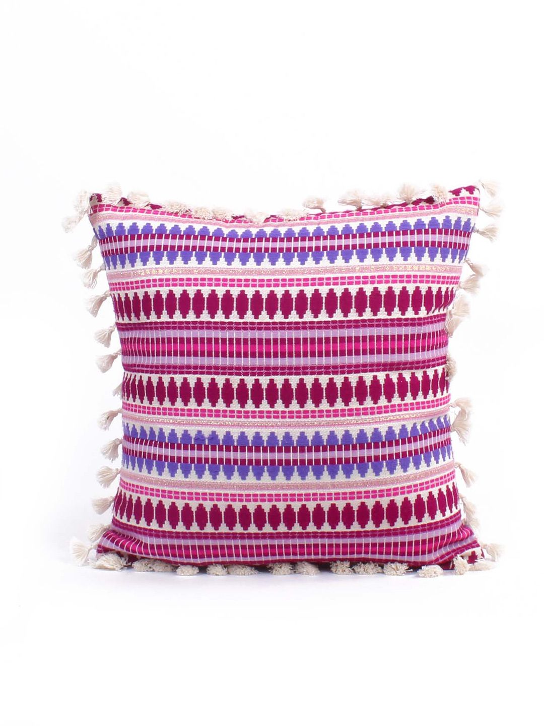 STITCHNEST Purple & White 2 Pieces Ethnic Motifs Woollen Square Cushion Covers