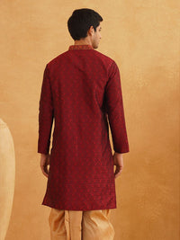 SOJANYA Men Maroon Woven Design Kurta Lurus