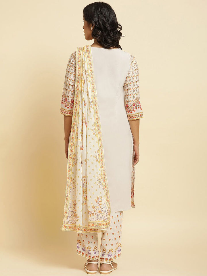 W Floral Printed Straight Kurta With Trousers & Dupatta