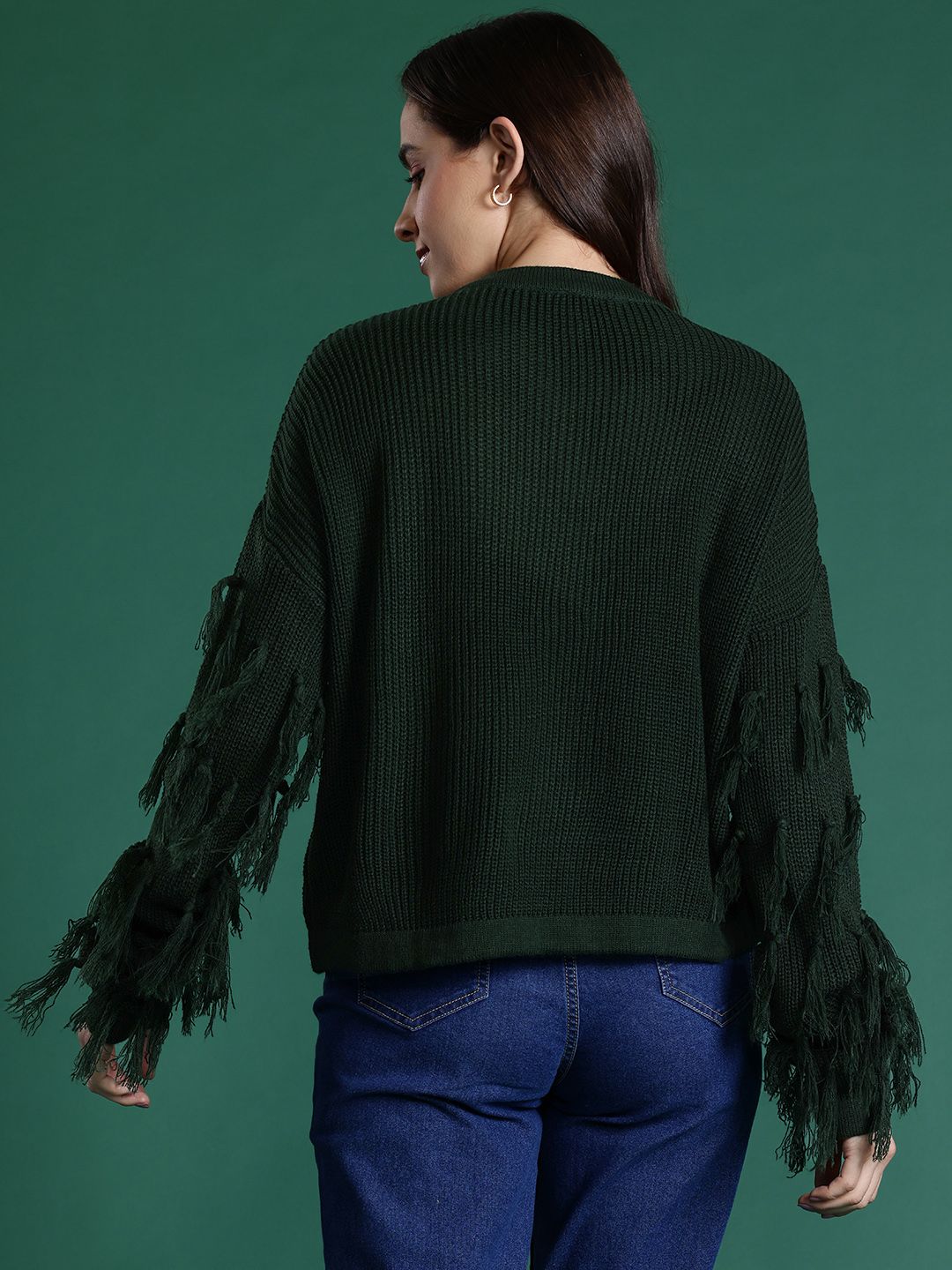 DressBerry Ribbed Acrylic Poncho with Fringed Detail