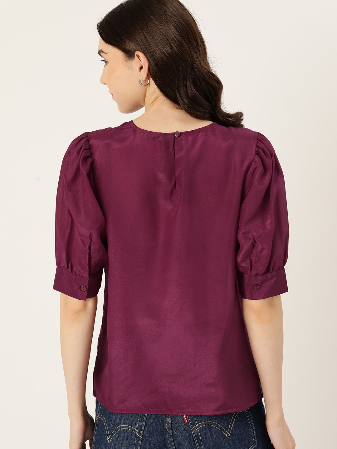 DressBerry Solid Puff Sleeves Top