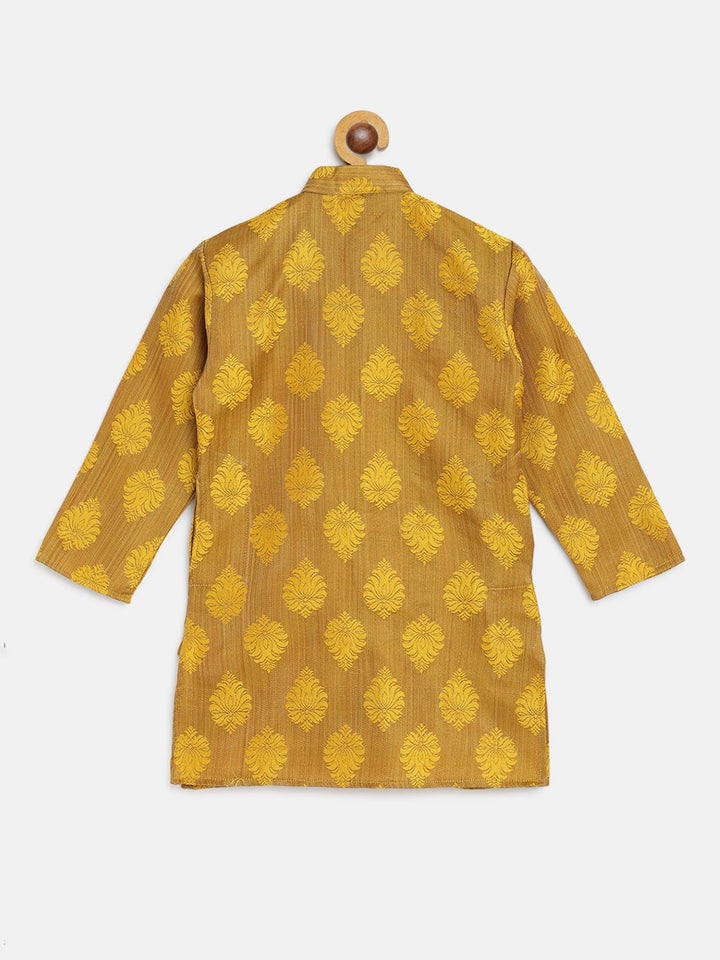 SOJANYA Boys Mustard Yellow Ethnic Motifs Jacquard Straight Angrakha Kurta