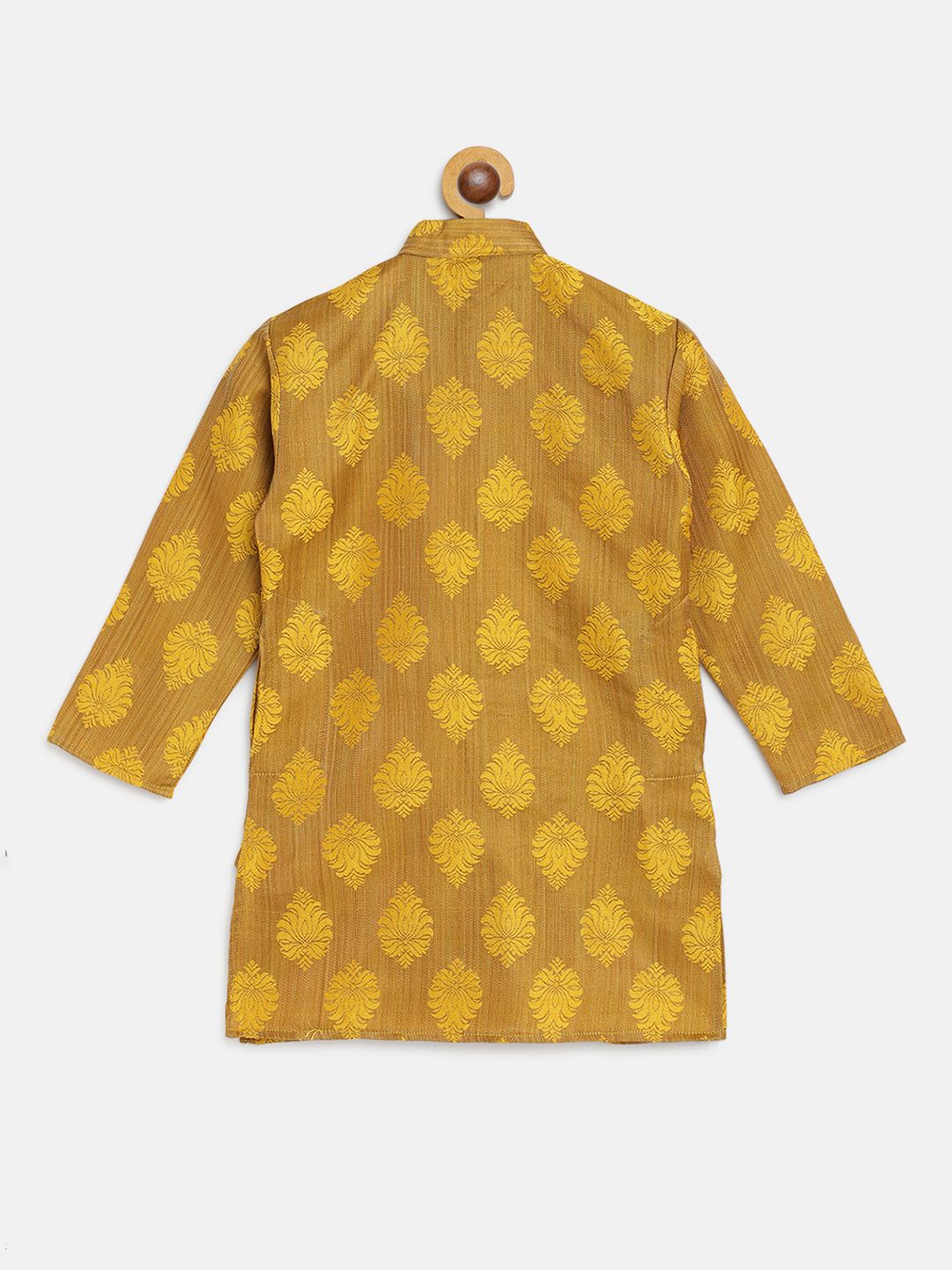 SOJANYA Boys Mustard Yellow Ethnic Motifs Jacquard Straight Angrakha Kurta