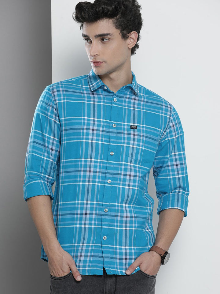 The Indian Garage Co Men Blue Checked Casual Shirt