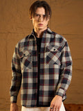 DENNISON Men Double Pocket Drop Shoulder Oversized Cotton Checked Shacket