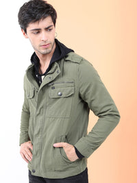 HIGHLANDER Men Olive Green Capulet Denim Jacket