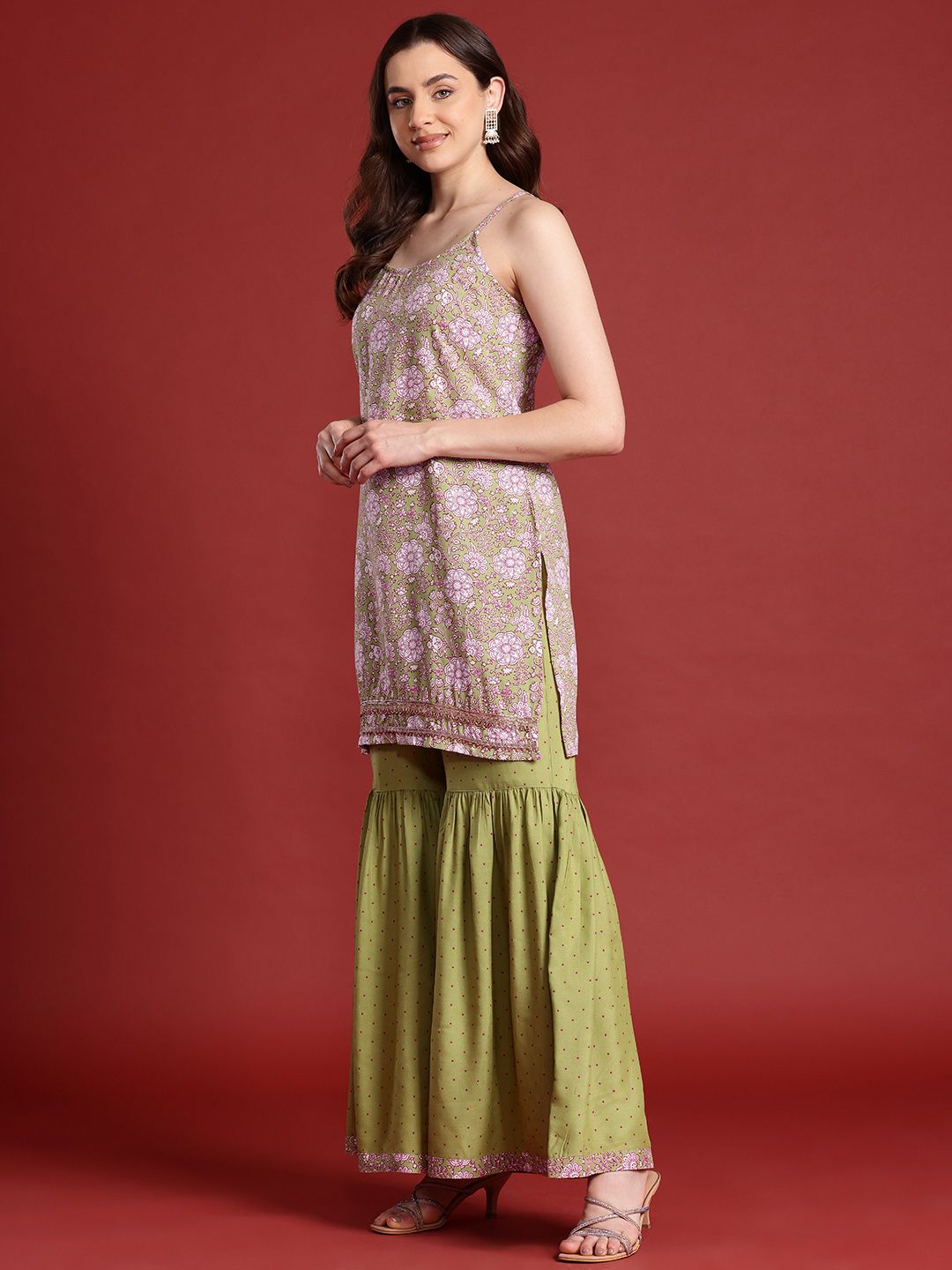 Anouk X Basant Bahaar Floral Printed A-Line Kurta With Sharara & Dupatta