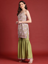 Anouk X Basant Bahaar Floral Printed A-Line Kurta With Sharara & Dupatta