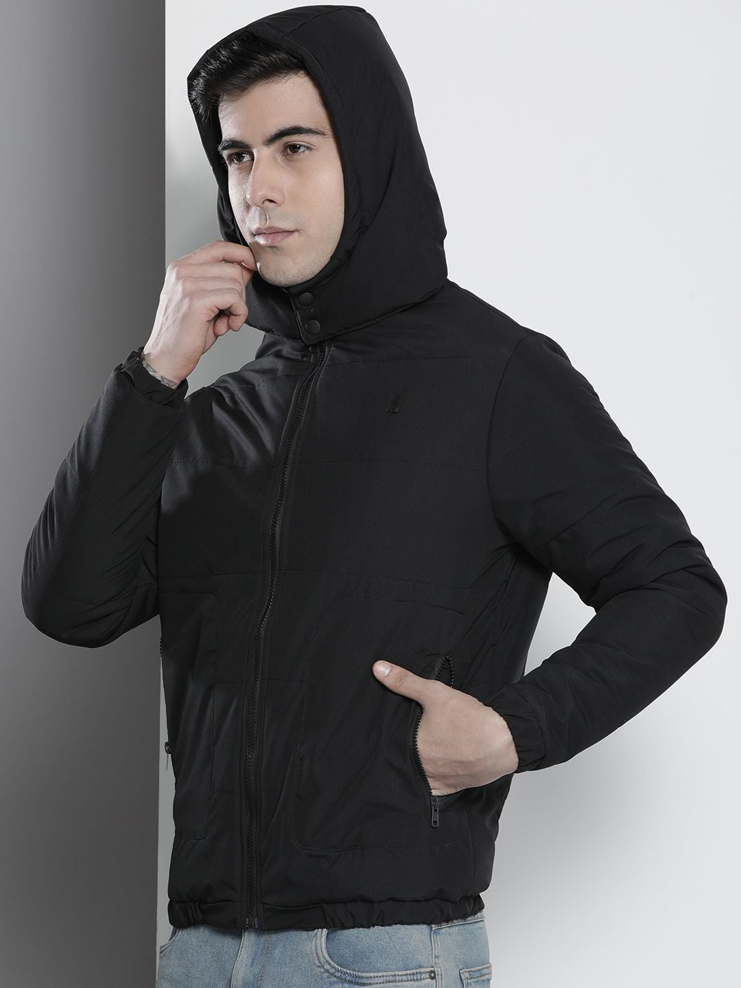 The Indian Garage Co Men Zip-Front Bomber Jacket with Detachable Hood