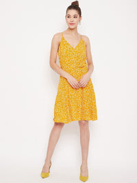 Berrylush Women Yellow Printed A-Line Dress