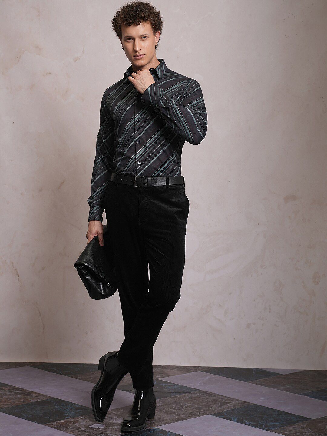 LOCOMOTIVE Luxe Slim Fit Striped Satin Party Shirt