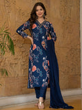Kalini Wanita bunga bercetak kurta biasa dengan seluar & dengan dupatta