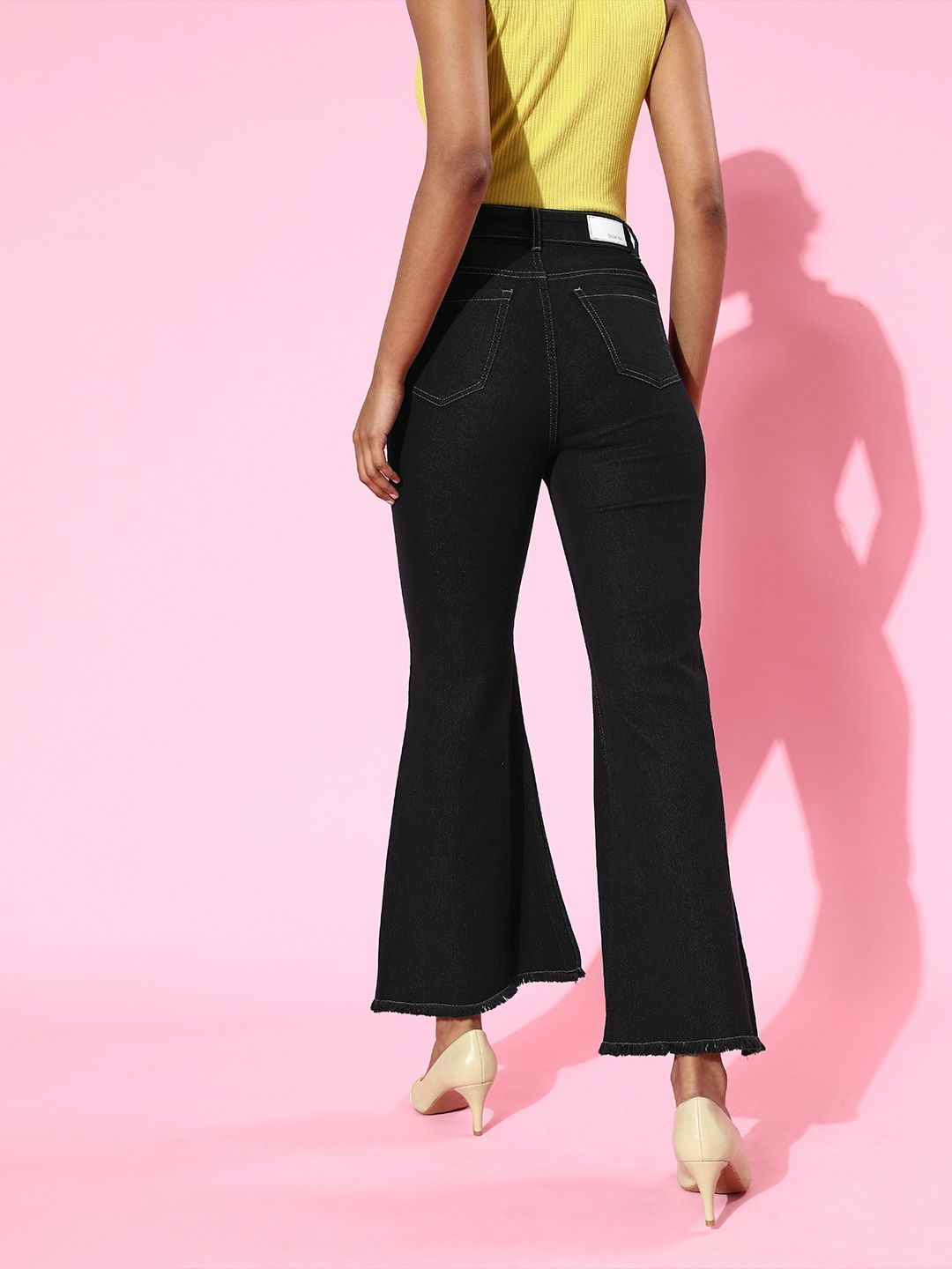 SASSAFRAS Women Black Wide Leg High-Rise Jeans