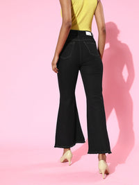 SASSAFRAS Women Black Wide Leg High-Rise Jeans