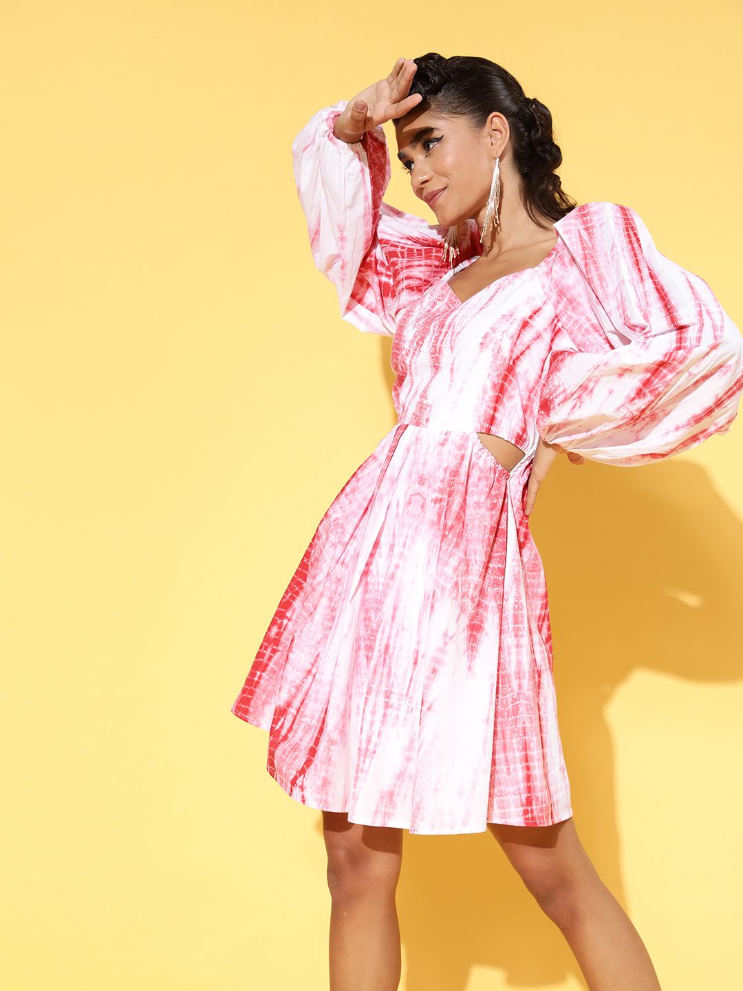 Athena Women Pretty Pink Tie and Dye 70s Mini Dress