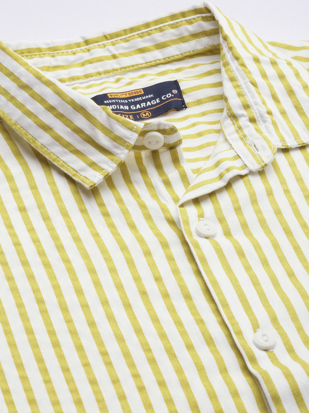 The Indian Garage Co Men Green Comfort Striped Cotton Casual Shirt