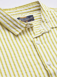 The Indian Garage Co Men Green Comfort Striped Cotton Casual Shirt