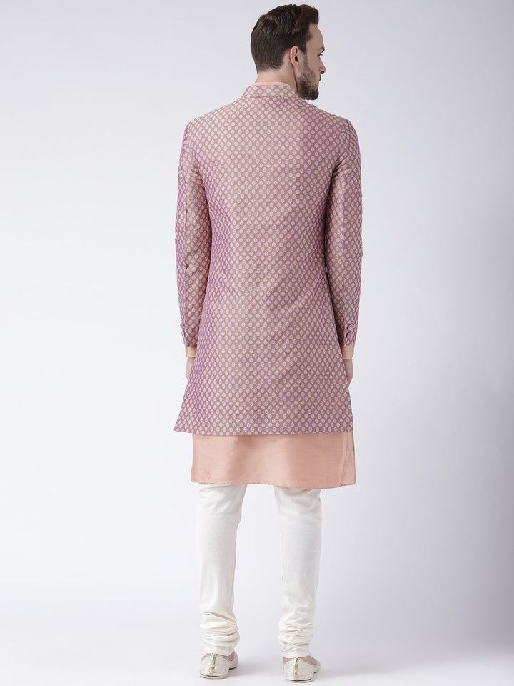 KISAH Men Peach-colored & Off-White Indowestern Sherwani Set
