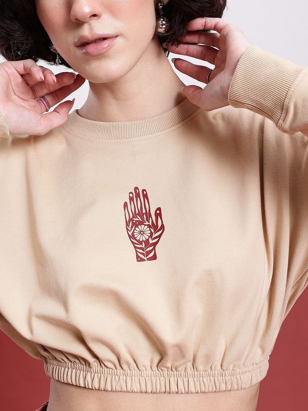 DressBerry Indie Printed Cropped Sweatshirt