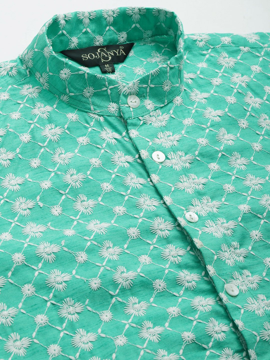SOJANYA Kurta Sulam Chikankari Biru Lelaki dengan Jaket Churidar & Nehru