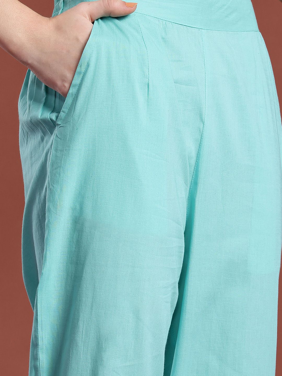 Anouk Floral Empire Pure Cotton Kurta with Trousers & Dupatta