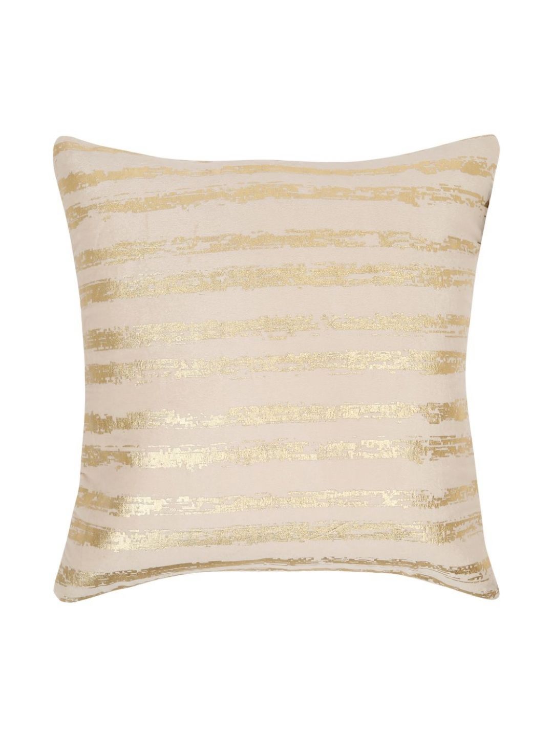 HOSTA HOMES Cream-Coloured & Gold-Toned Set of 5 Striped Velvet Square Cushion Covers