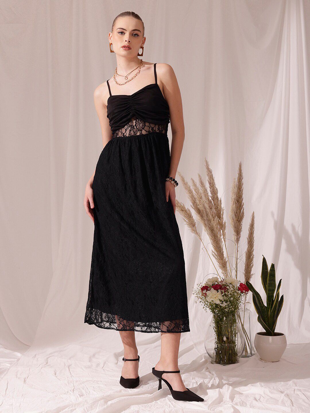 STREET 9 Shoulder Straps Print Lace Sheath Dress