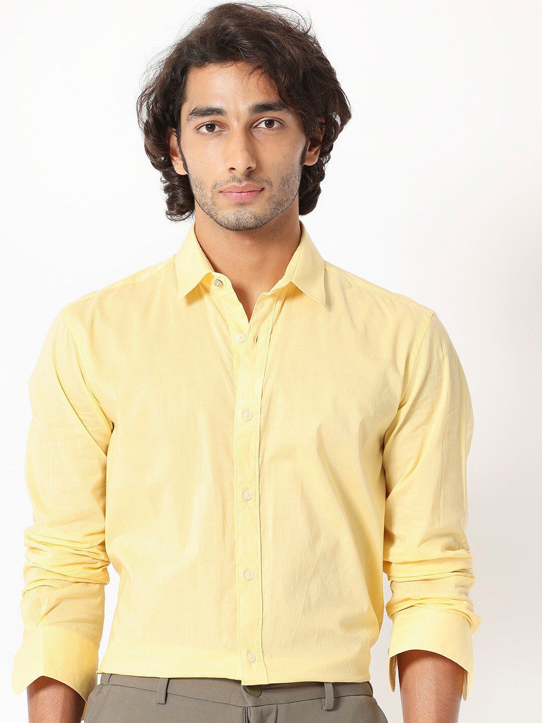 RARE RABBIT Men Flees Spread Collar Slim Fit Opaque Pure Cotton Shirt