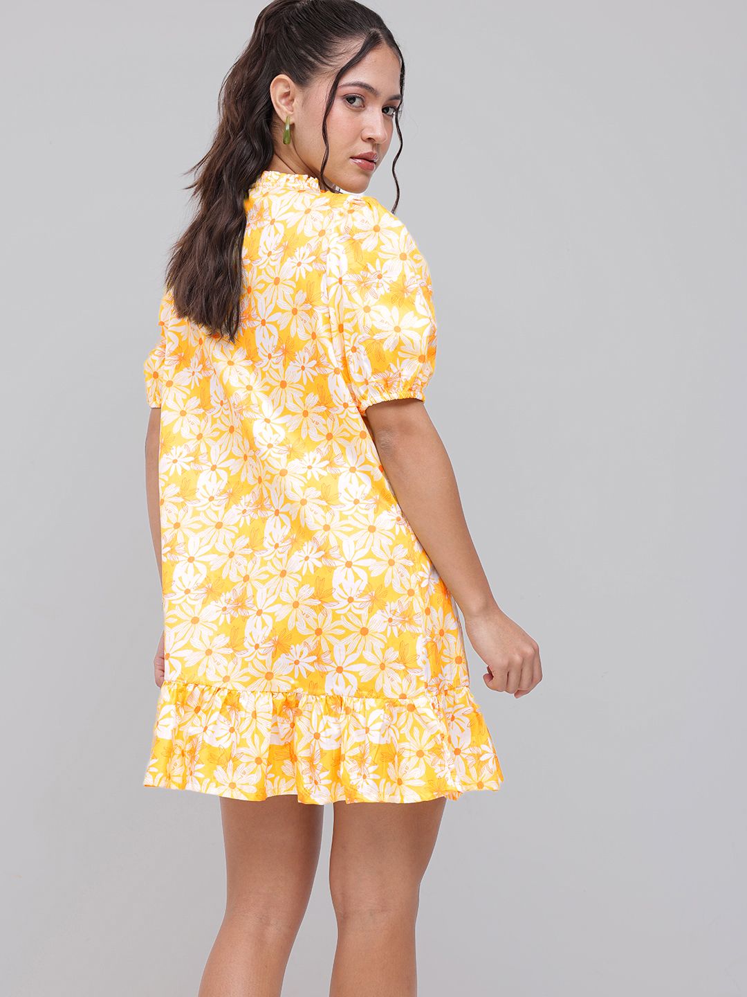 DressBerry Sunny Cheerful Blooms Puff Sleeves A-Line Dress