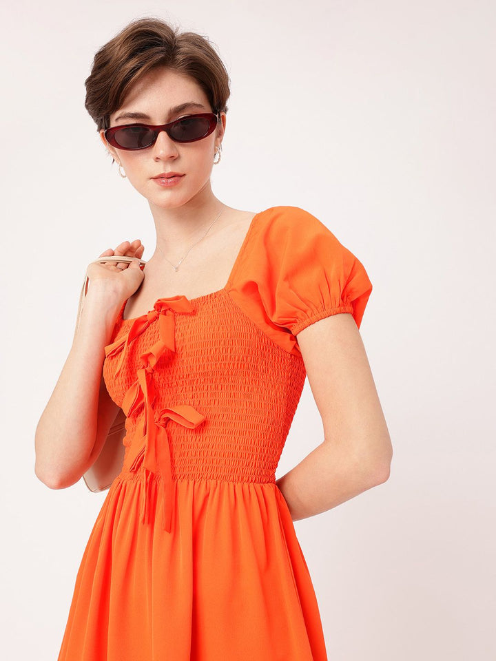 DressBerry Dreamy Drapes Smocked & Bow Detailed A-Line Mini Dress