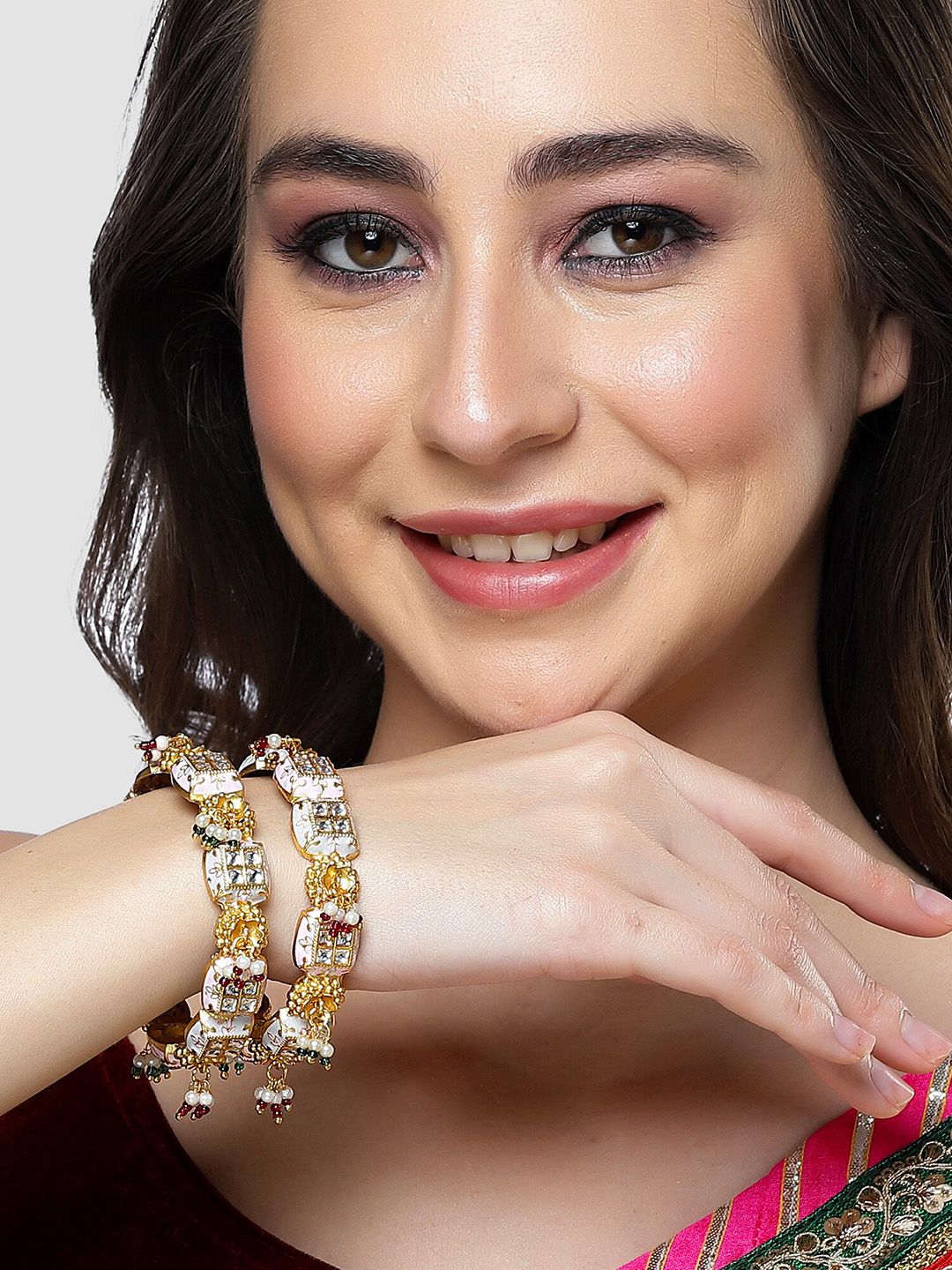 KARATCART Set Of 2 Gold-Plated Stone Studded Bangles