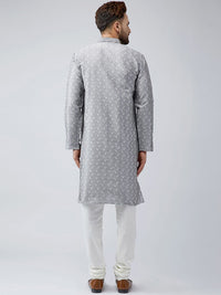 SOJANYA Men Grey Woven Design Straight Kurta