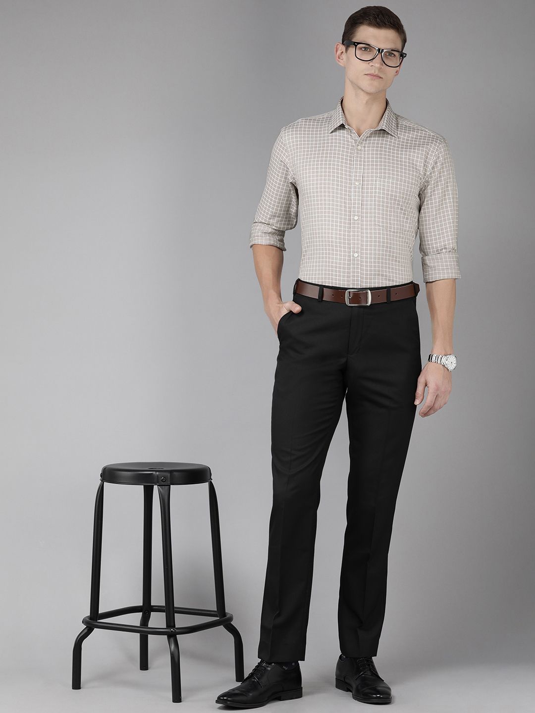 Park Avenue Pure Cotton Slim Fit Grid Tattersall Checked Formal Shirt