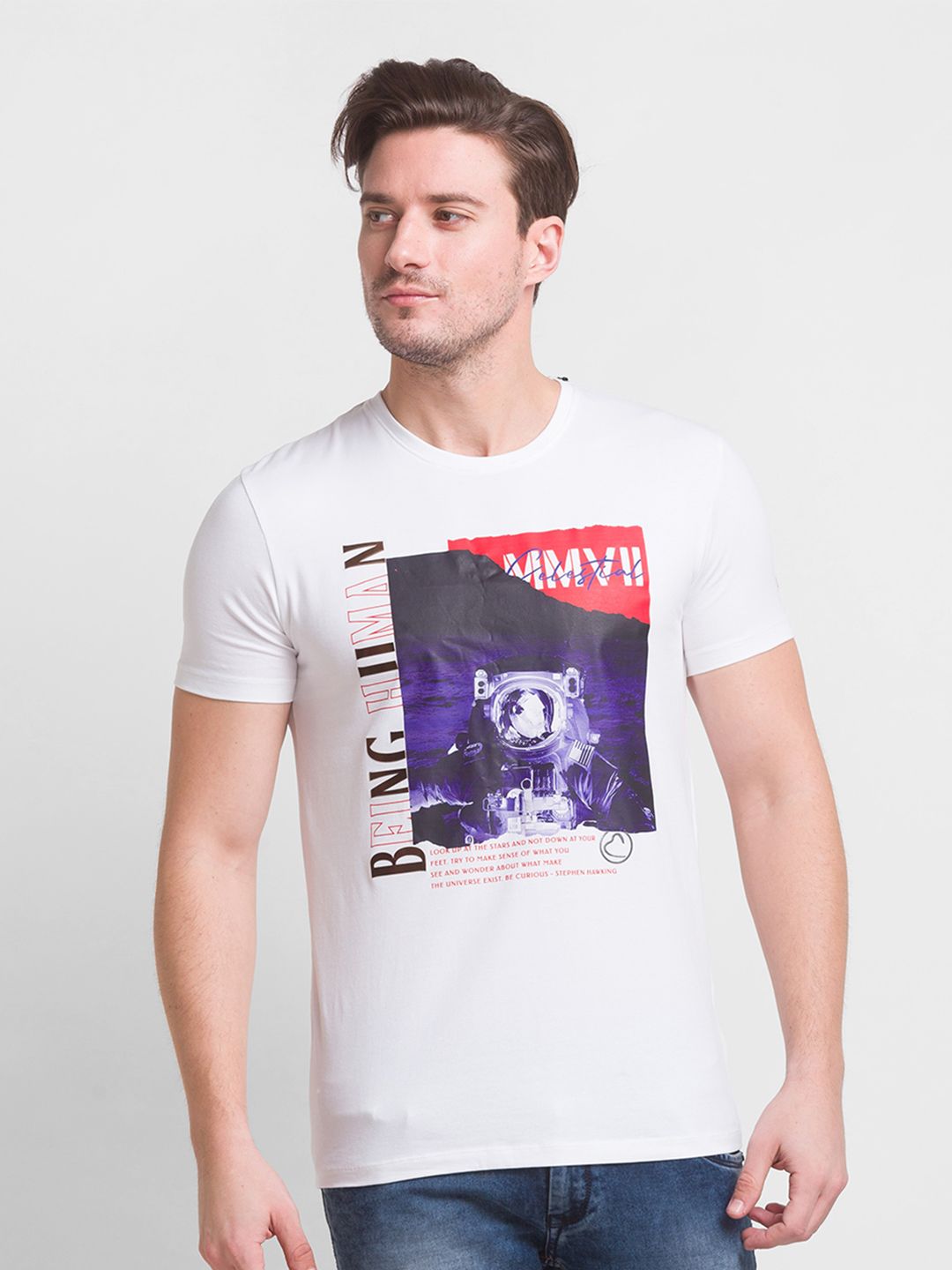Being Human Men White Printed Cotton  T-shirt