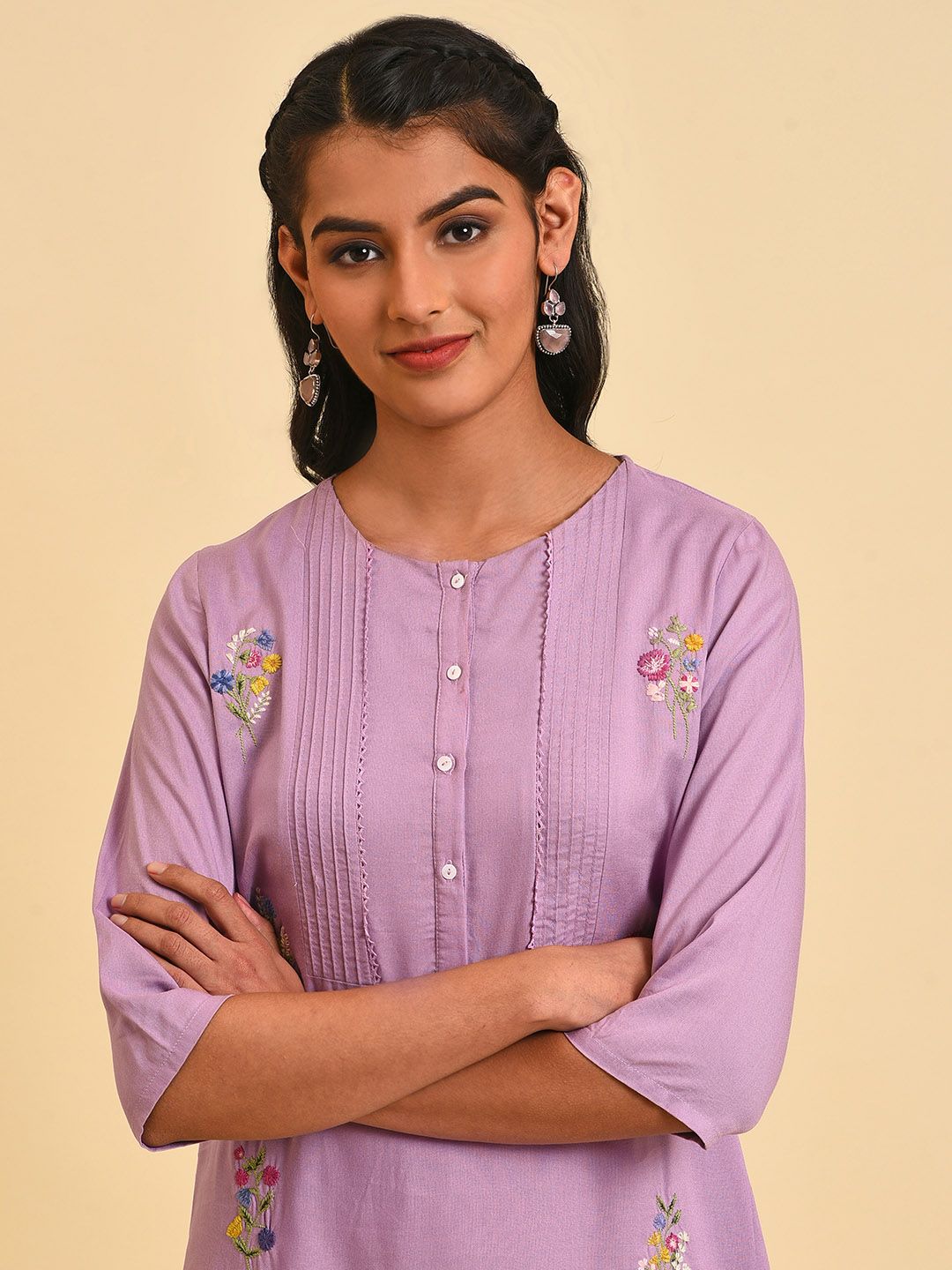 W Floral Embroidered Straight Kurta with Palazzos