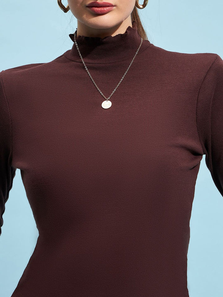 STREET 9 Ribbed High Neck Long Sleeves Regular Top